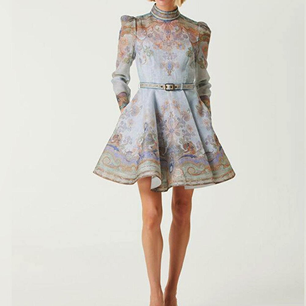 Zimmermann  Eden Belted Long Sleeve Linen & Silk Minidress
